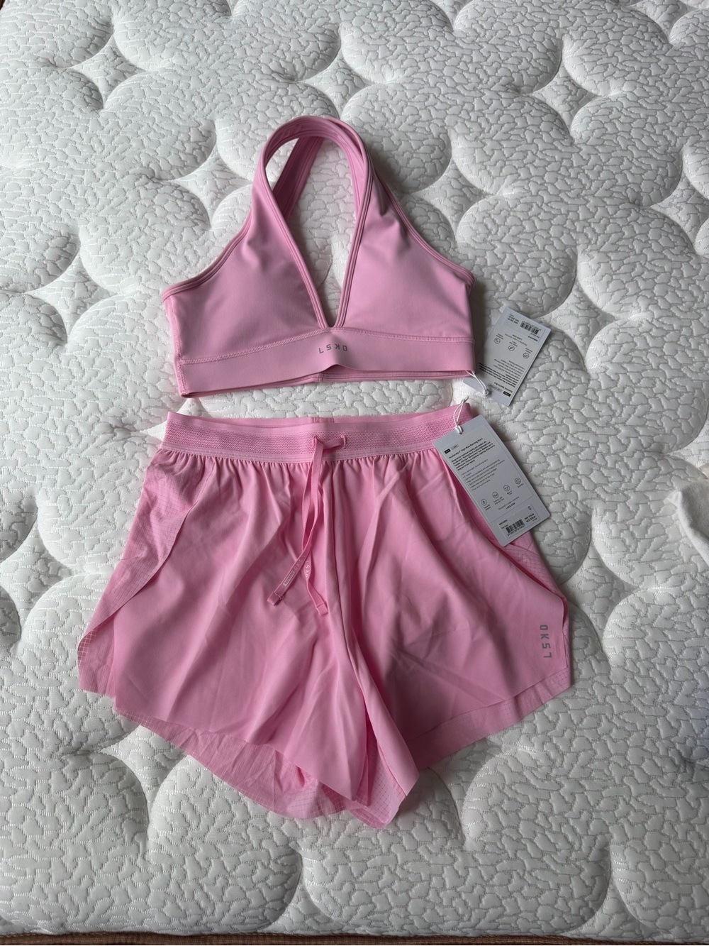 LSKD Women's Pink Rose Active Bra & Shorts Set - Picture 3 of 6